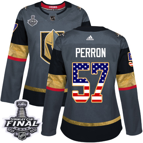 Adidas Golden Knights #57 David Perron Grey Home Authentic USA Flag 2018 Stanley Cup Final Women's Stitched NHL Jersey - Click Image to Close